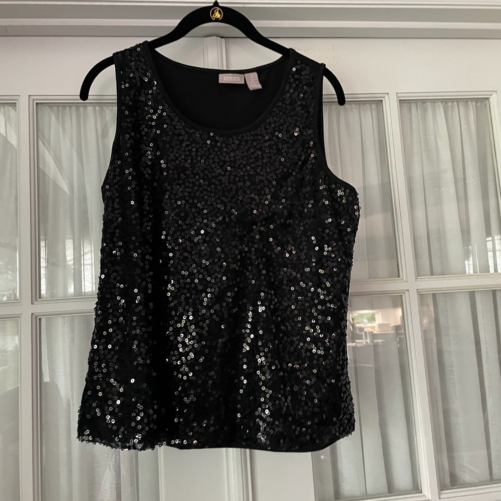 Chico's Size 1 Black Sequinned Tank Top NWOT